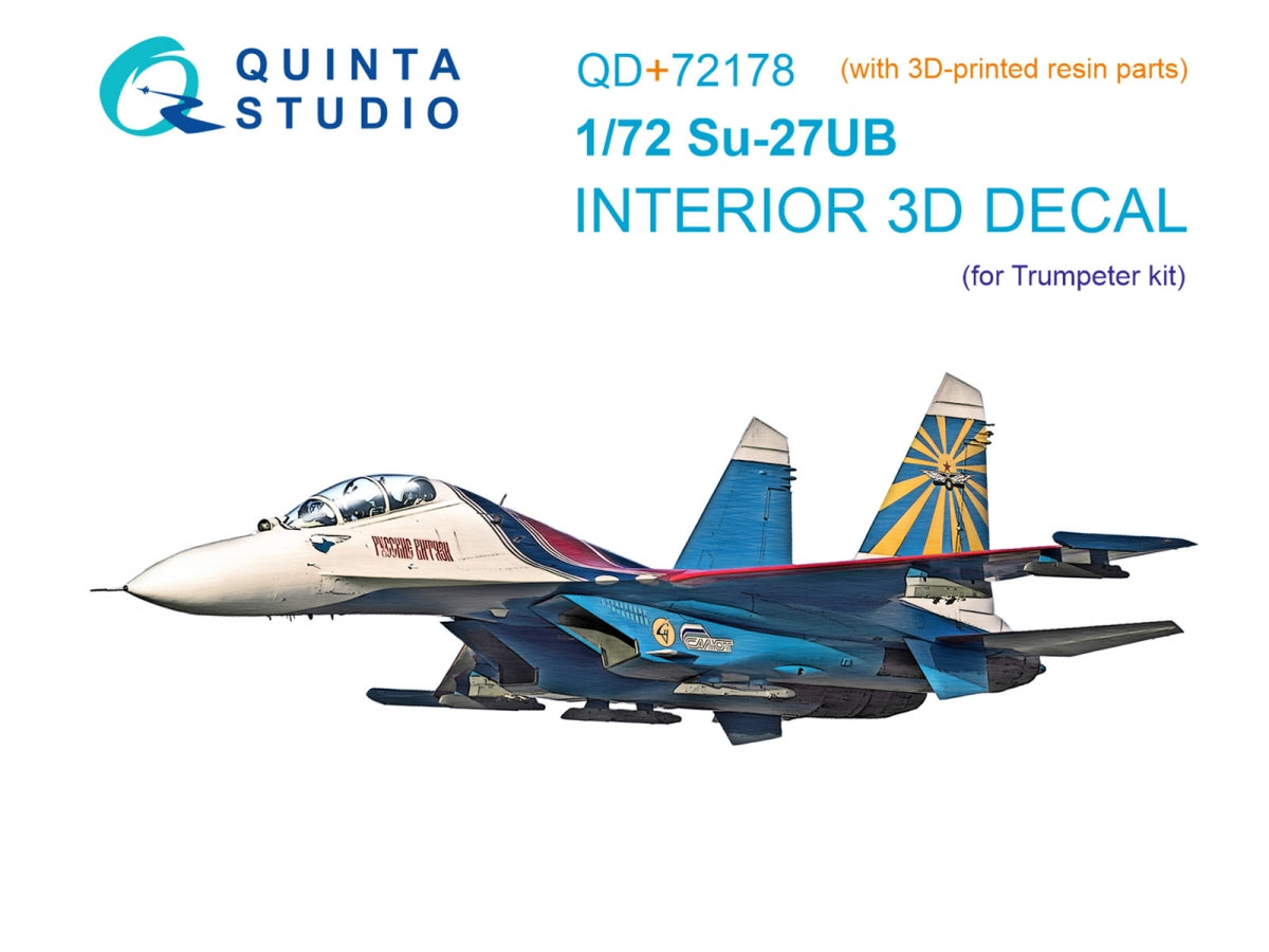 Quinta Studio QD+72180 Su-33 3D-Printed & coloured Interior on decal paper (Trumpeter) (with 3D-printed resin part) 1/72