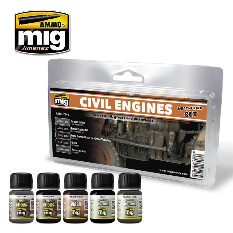 AMMO of Mig Jimenez 7146 CIVIL ENGINES WEATHERING SET