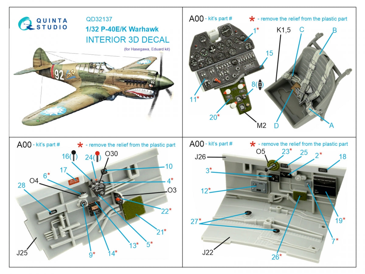 Quinta Studio QD32137 P-40E/K 3D-Printed &amp;amp; coloured Interior on decal paper (Hasegawa) 1/32 – zdjęcie 2