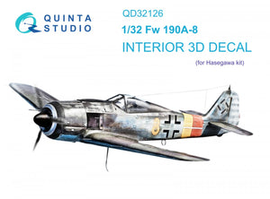 Quinta Studio QD32126 FW 190A-8 3D-Printed &amp;amp; coloured Interior on decal paper (Hasegawa) 1/32