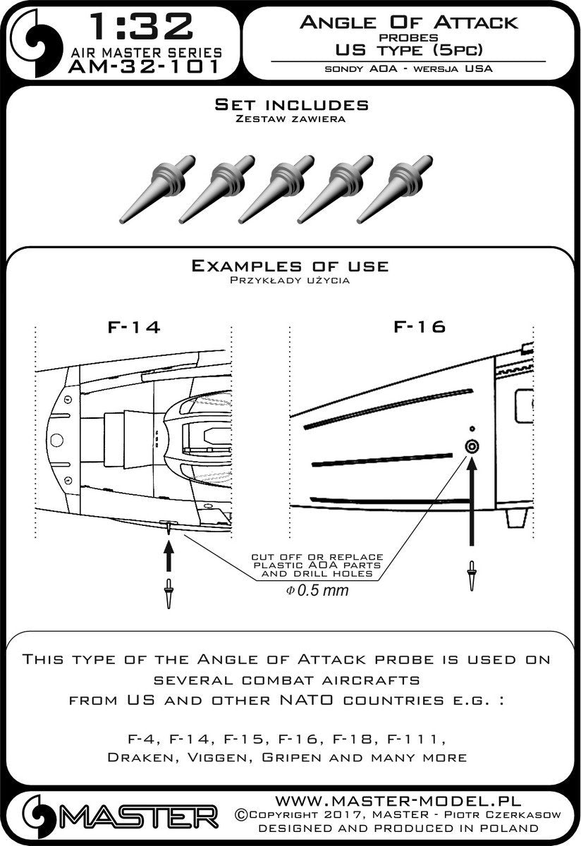 Master AM-32-101 Angle of Attack Probes US Type (5pcs) 1/32 – zdjęcie 3