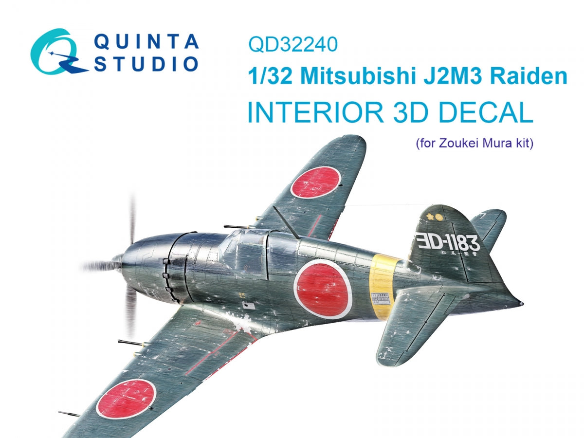 Quinta Studio QD32240 Mitsubishi J2M3 Raiden 3D-Printed &amp;amp; colored Interior on decal paper (Zoukei Mura) 1/32