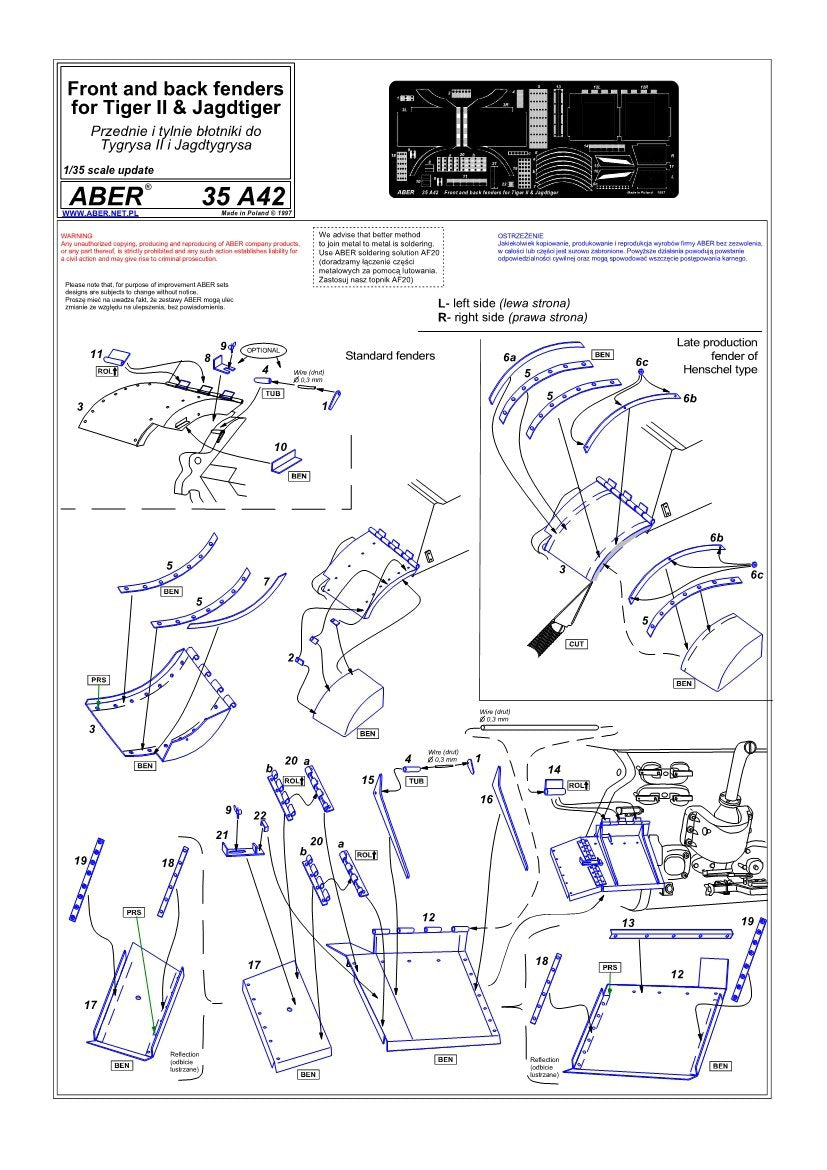 Aber 35A042 Przednie i tylnie błotniki do Tiger II i Jagdtiger 1/35 – zdjęcie 4