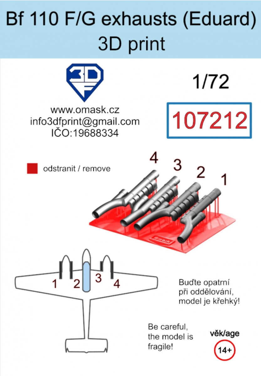 Omask 107212 Bf 110 F/G exhaust (Eduard) 3D print 1/72 – zdjęcie 2
