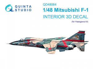 Quinta Studio QD48064 Mitsubishi F-1 3D-Printed &amp;amp; coloured Interior on decal paper (Hasegawa) 1/48