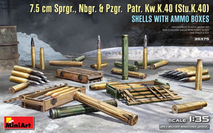 MiniArt 35375 7.5 cm Sprgr., Nbgr. &amp;amp; Pzgr. Patr. Kw.K.40 (Stu.K.40) SHELLS WITH AMMO BOXES 1/35