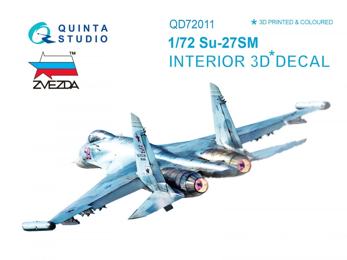 Quinta Studio QD72011 Su-27SM 3D-Printed &amp;amp; coloured Interior on decal paper (for Zvezda kit) 1/72