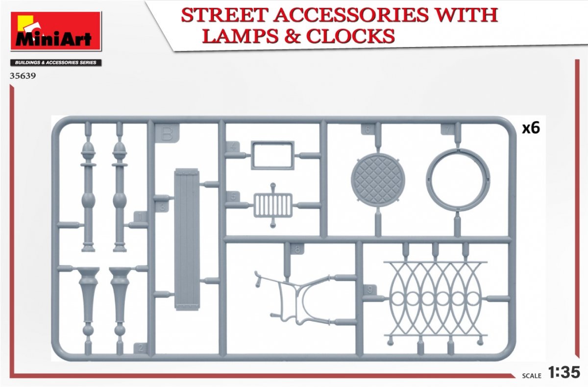 MiniArt 35639 STREET ACCESSORIES WITH LAMPS &amp;amp; CLOCKS 1/35 – zdjęcie 5