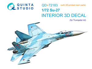 Quinta Studio QD+72183 Su-27 3D-Printed &amp;amp; coloured Interior on decal paper (Trumpeter) (with 3D-printed resin part) 1/72