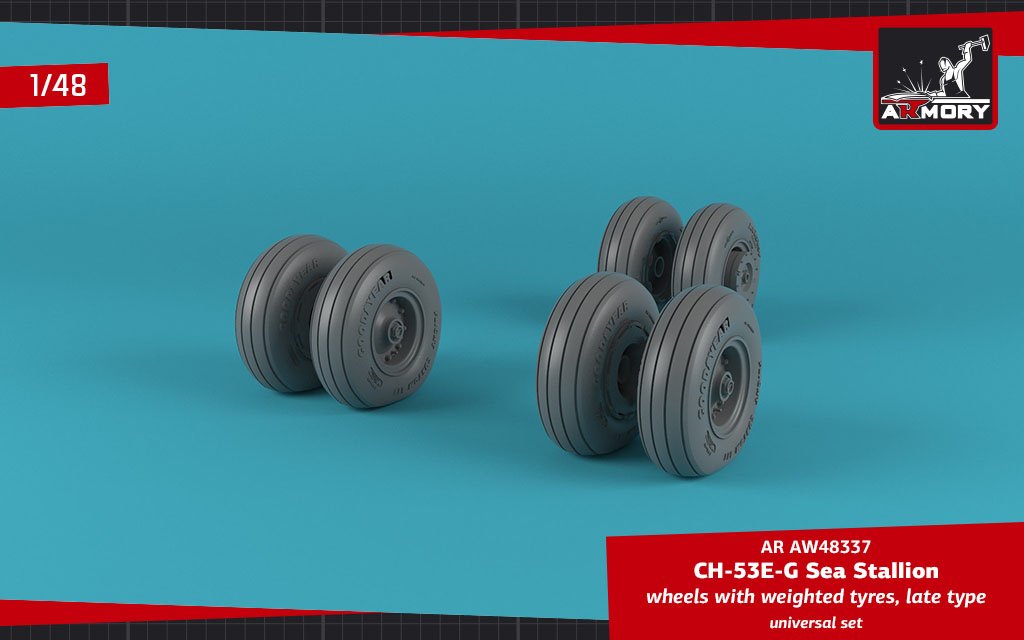 Armory Models AW48337 CH-53 Sea Stallion wheels w/ weighted tires, late 1/48 – zdjęcie 2