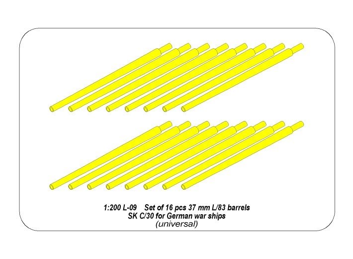Aber 200L-09 Set of 16 barrels 37 mm L/83 SK C/30 for German ships 1/200 – image 4