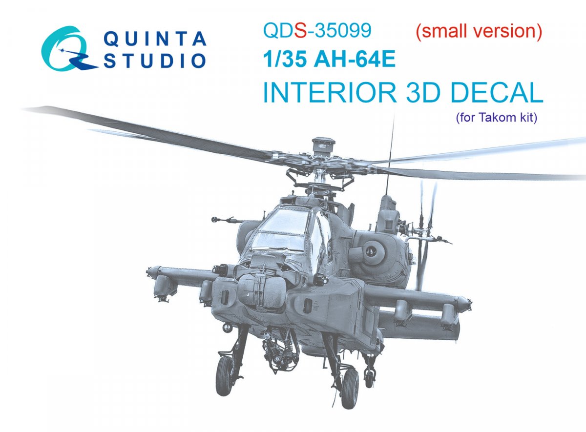 Quinta Studio QDS-35099 AH-64E 3D-Printed &amp;amp; coloured Interior on decal paper (Takom) (Small version) 1/35