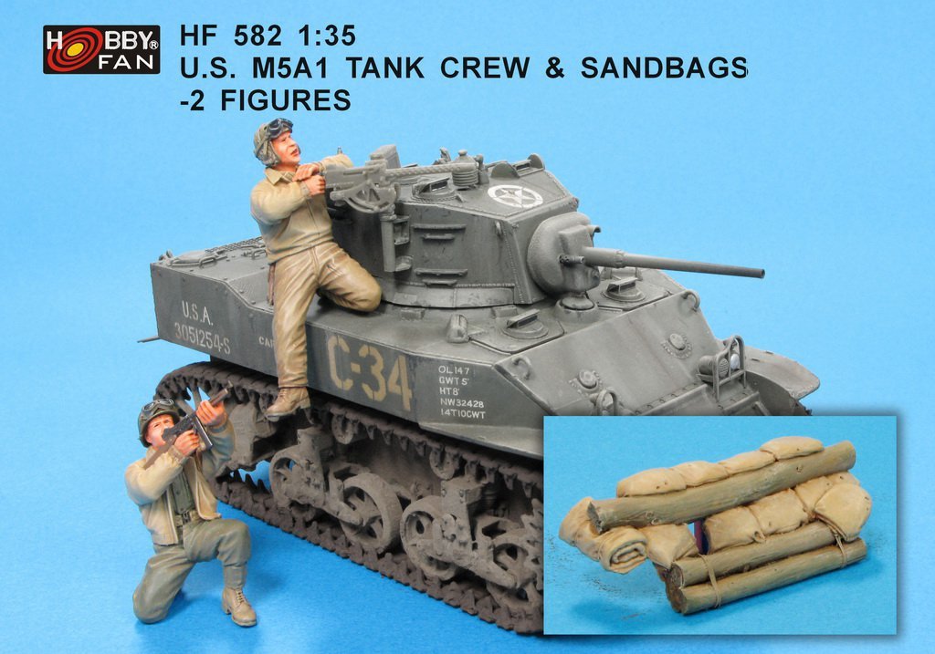 Hobby Fan HF582 ÉQUIPAGE DE CHAR M5A1 US ET SACS DE SABLE - 2 FIGURINES