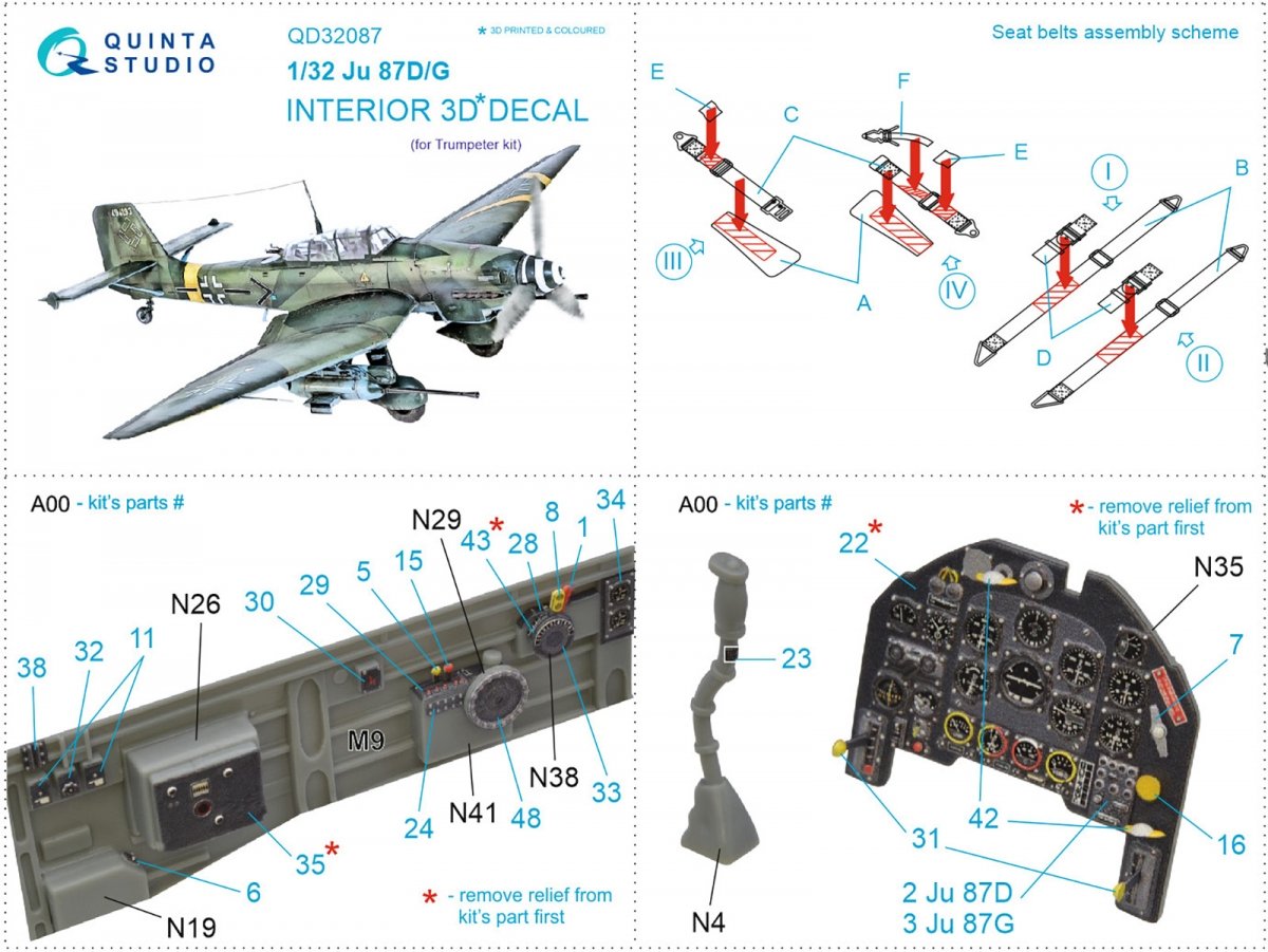 Quinta Studio QD32087 Ju87 D/G 3D-Printed &amp;amp; coloured Interior on decal paper (Trumpeter) 1/32 – zdjęcie 8