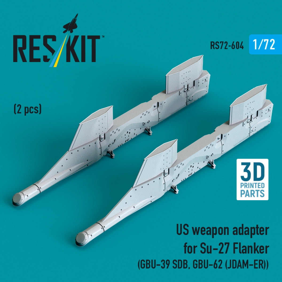 RESKIT RS72-0604 US weapon adapter for Su-27 Flanker (2 pcs) (GBU-39 SDB, GBU-62 (JDAM-ER)) (3D Printed) 1/72