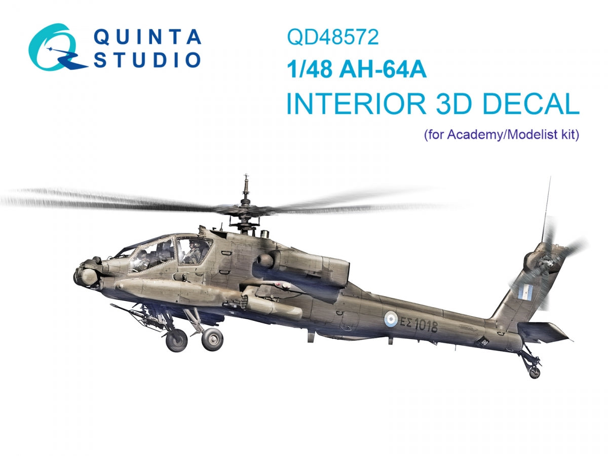 Intérieur imprimé en 3D et coloré sur papier décalcomanie Quinta Studio QD48572 AH-64A (Academy/Modelist) 1/48 