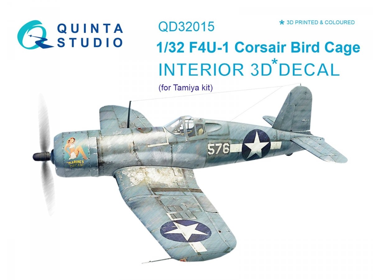 Quinta Studio QD32015 F4U-1 Corsair (Bird cage) 3D-Printed &amp;amp; coloured Interior on decal paper (for Tamiya kit) 1/32