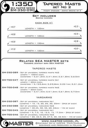 Master SM-350-090 Set of universal tapered masts No2 (length = 100mm each, diameters = 0.7/2.2mm; 0.8/2.5mm; 0.9/2.8mm; 1/3mm) 1/350 – image 3