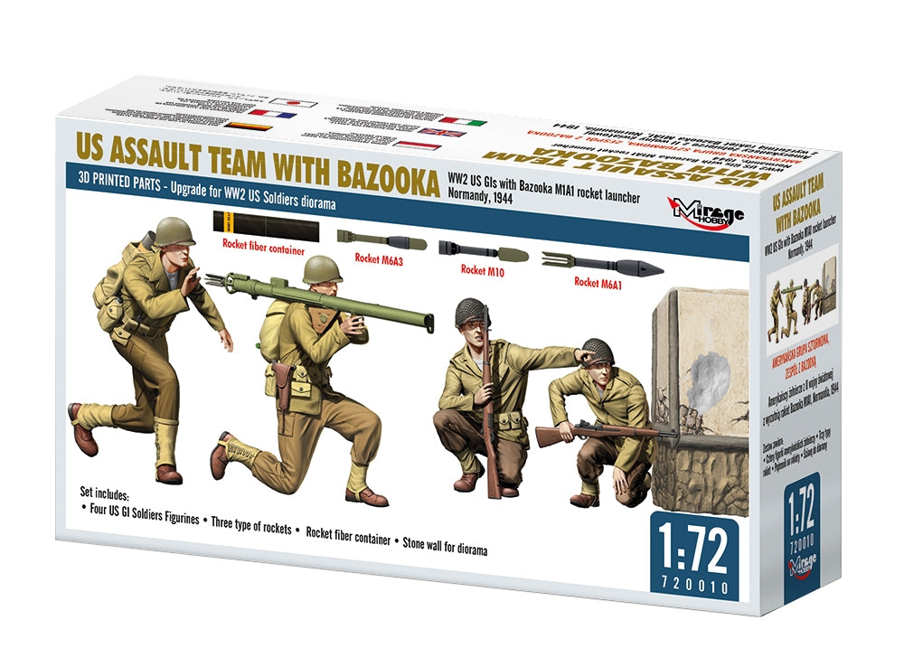 Mirage Hobby 720010 US ASSAULT TEAM WITH BAZOOKA, WW2 US GIs with Bazooka M1A1 Rocket Launcher Normandy, 1944 1/72 – zdjęcie 2
