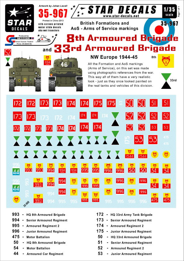 Star Decals 35-967 British 8th & 33rd Armoured Brigade 1/35
