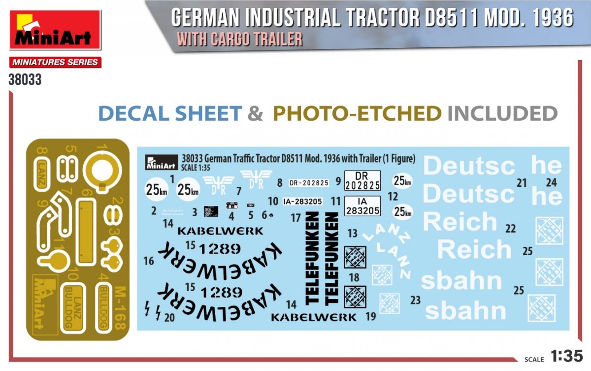 MiniArt 38033 GERMAN INDUSTRIAL TRACTOR D8511 MOD. 1936 WITH CARGO TRAILER 1/35 – image 3