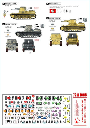 Star Decals 72-A1085 Panzer in the Desert # 2. PzKpfw I Ausf B, Kleiner Pz-Befehls Wagen I B, and Pz-Jäger I B in North Africa 1/72 – immagine 2