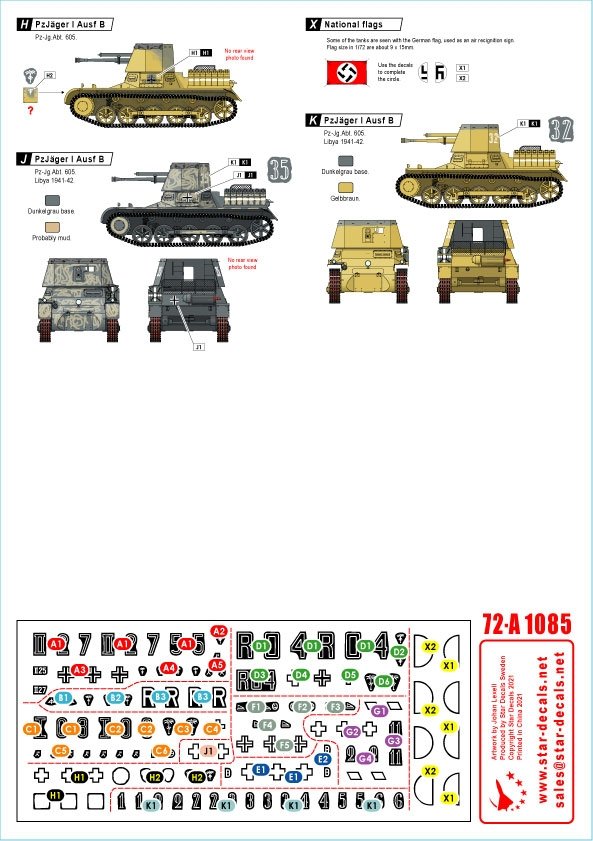 Star Decals 72-A1085 Panzer in the Desert # 2. PzKpfw I Ausf B, Kleiner Pz-Befehls Wagen I B, and Pz-Jäger I B in North Africa 1/72 – immagine 2