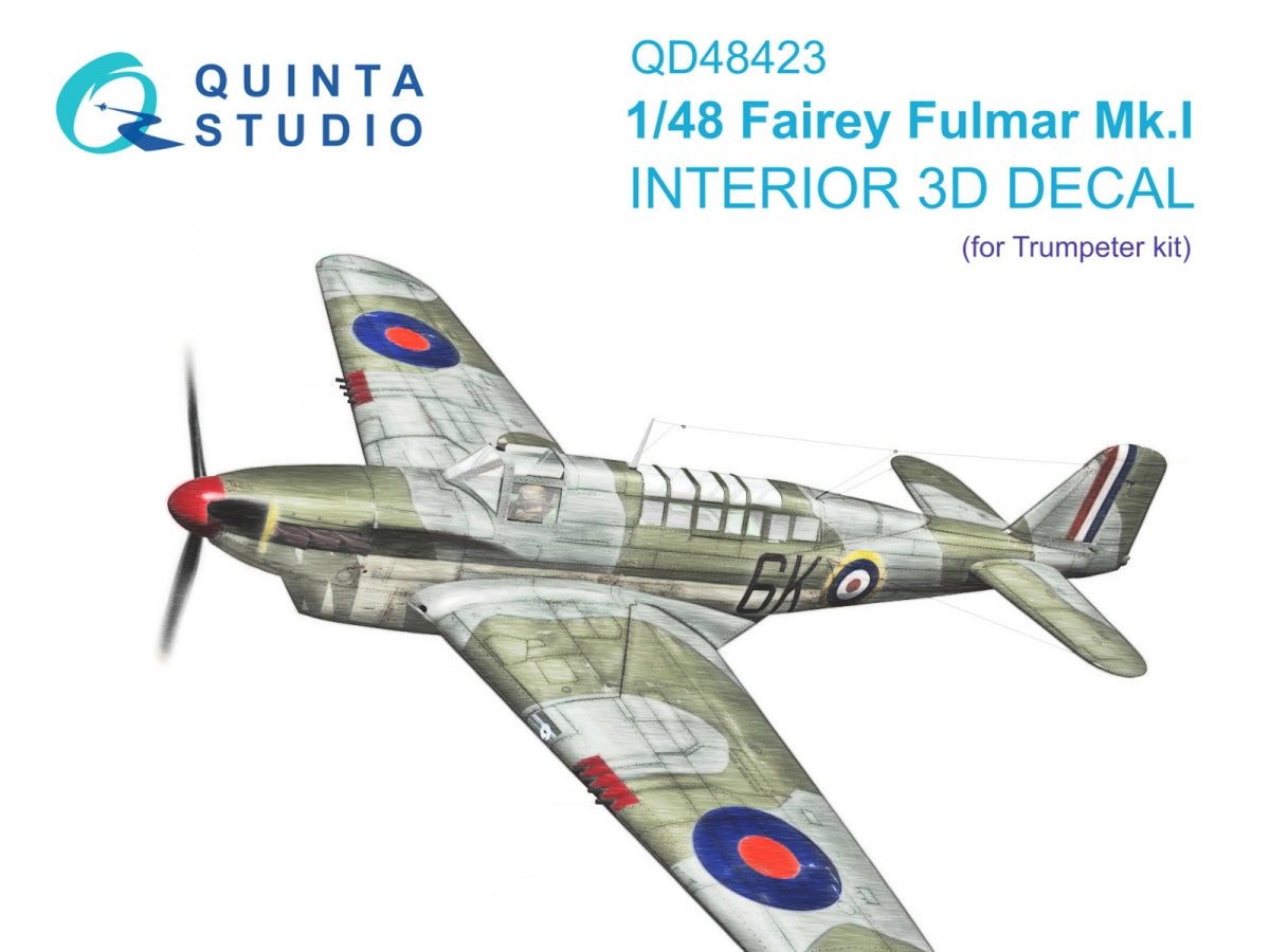 Quinta Studio QD48423 Fairey Fulmar Mk.I 3D-Printed &amp;amp; coloured Interior on decal paper (Trumpeter) 1/48