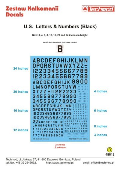 Techmod 48818 U.S. Letters & Numbers black 1/48
