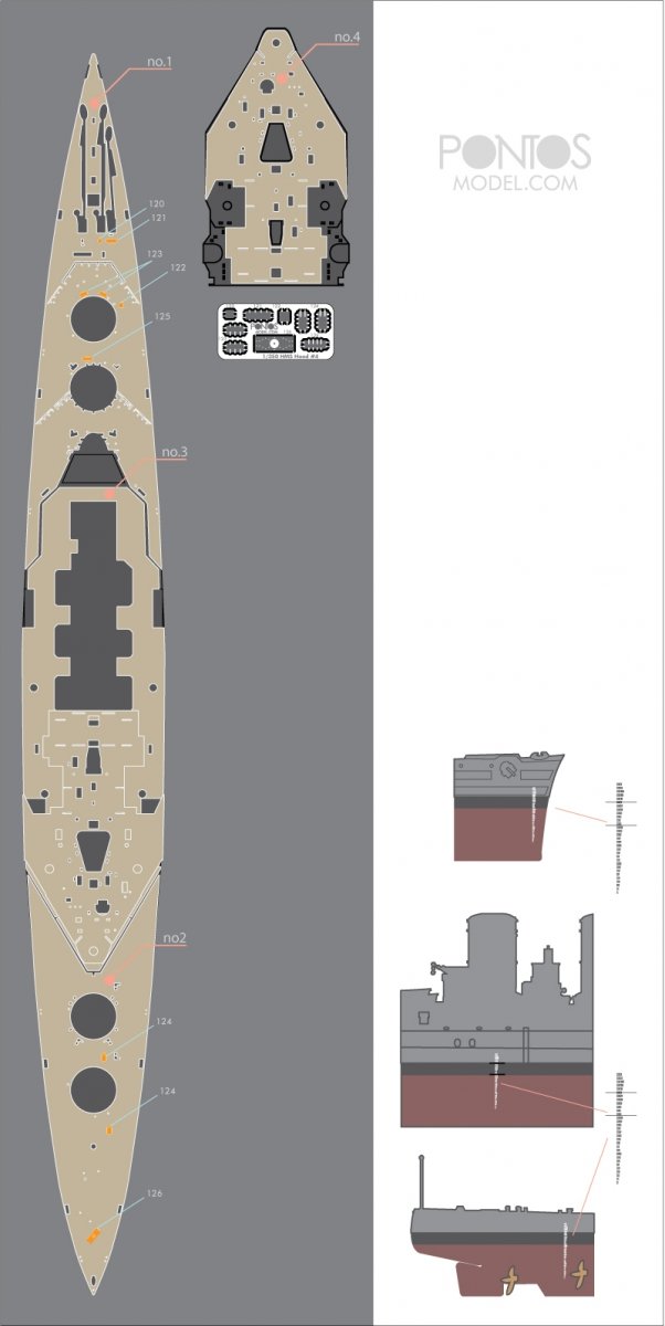 Pontos 35020WD1 HMS Hood Wooden Deck set Type 1 1/350 – Bild 4