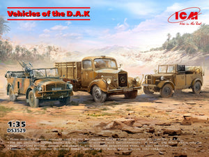 ICM DS3529 Vehicles of the D.A.K (s.E.Pkw Kfz.70 with Zwillingssockel 36, Typ L3000S, le.gl.Einheitz-Pkw Kfz.2) 1/35 – zdjęcie 2