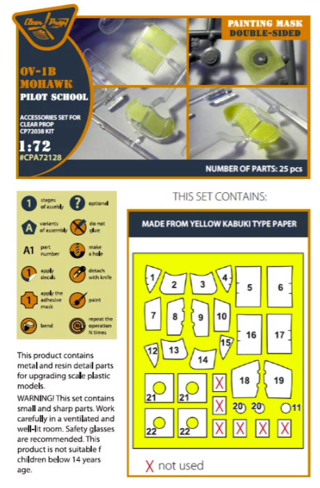 Clear Prop! CPA72128 OV-1B Mohawk &amp;quot;Pilot School&amp;quot; painting mask on &amp;quot;yellow kabuki paper&amp;quot; for CP kit CP72038 1/72 – zdjęcie 2