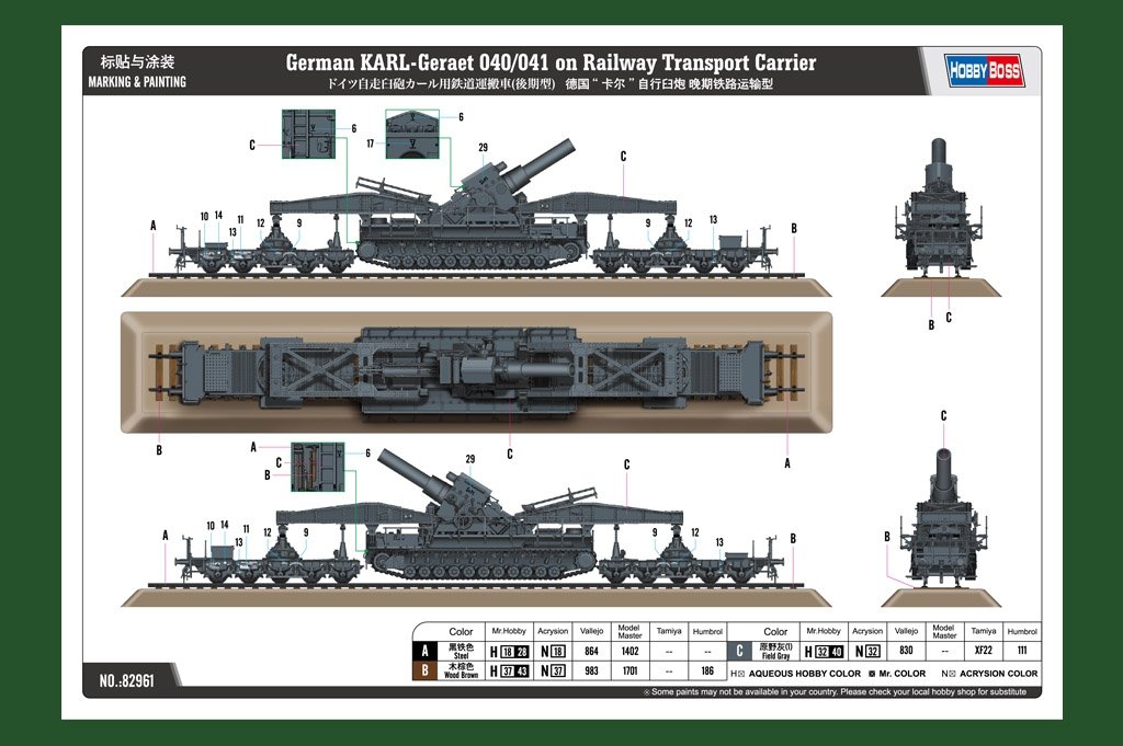 Hobby Boss 82961 German KARL-Geraet 040/041 on Railway Transport Carrier 1/72 – zdjęcie 2