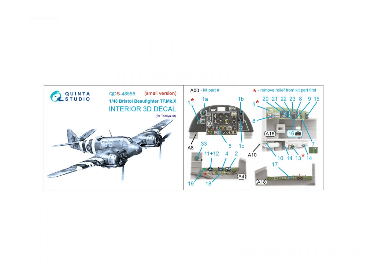 Quinta Studio QDS-48556 Bristol Beaufighter TF.Mk.X 3D-Printed &amp;amp; coloured Interior on decal paper (Tamiya) (small version) 1/48 – zdjęcie 2