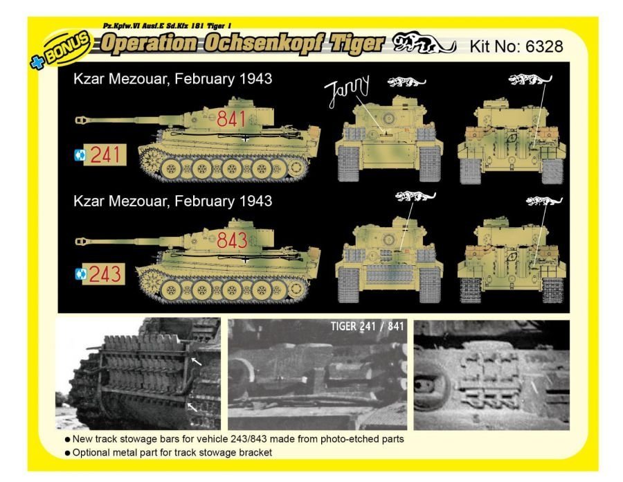 Dragon 6328 WWII German Pz.Kpfw.VI Tiger I Early Production 501 abt Operation Ochsenkopf 1/35 – zdjęcie 5