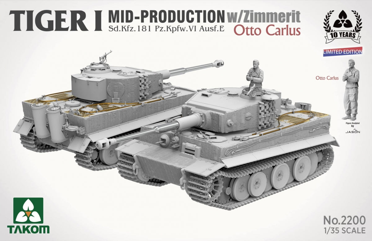 Takom 2200 Tiger I Mid Production w/zimmerit Sd.Kfz. 181 Pz.Kpfw. VI Ausf. E Otto Carius 1/35 – zdjęcie 2