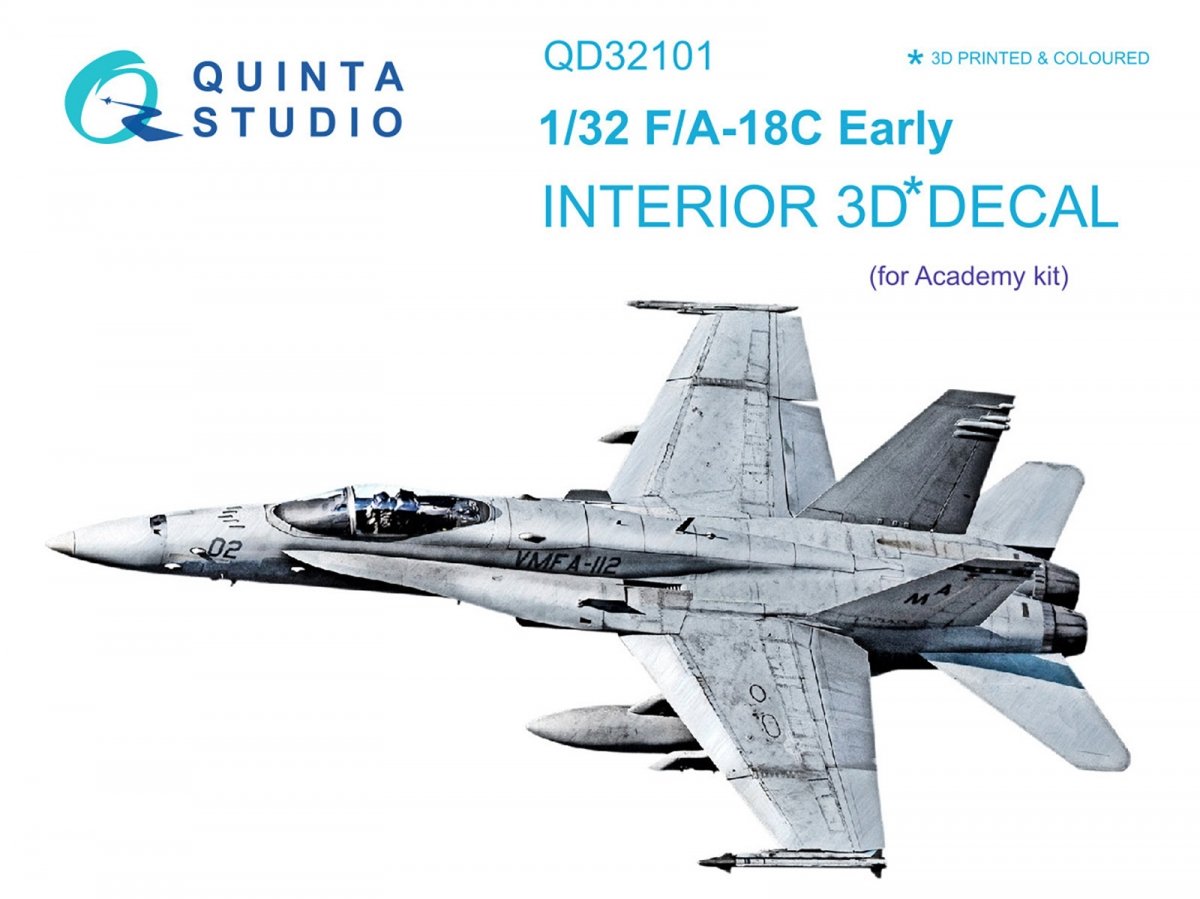 Quinta Studio QD32101 F/A-18C Early 3D-Printed & coloured Interior on decal paper (for Academy kit) 1/32