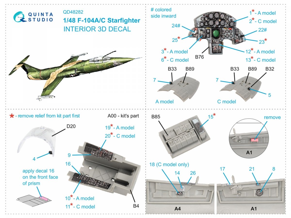 Quinta Studio QD48282 F-104A/С 3D-Printed &amp;amp; colored Interior on decal paper (Kinetic) 1/48 – image 2