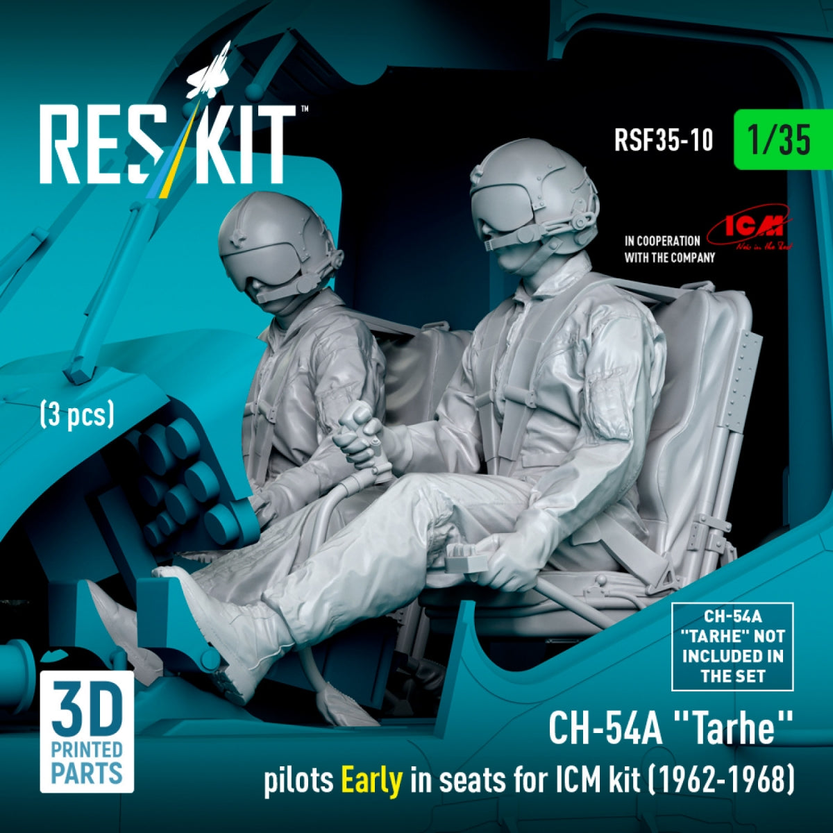 RESKIT RSF35-0010 CH-54A &amp;quot;Tarhe&amp;quot; pilots Early in seats for ICM kit (1962-1968) (3 pcs) (3D Printed) 1/35 – zdjęcie 2