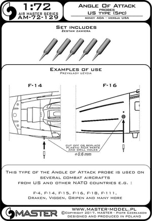 Master AM-72-129 Angle of Attack Probes US Type (5pcs) 1/72 – zdjęcie 3