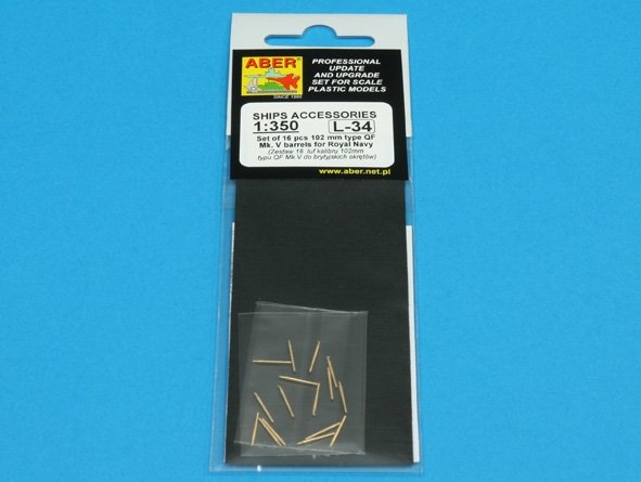 Aber 350L-34 Set of 16 pcs 102 mm QF Mk.V barrels for Royal Navy 1/350 – image 5