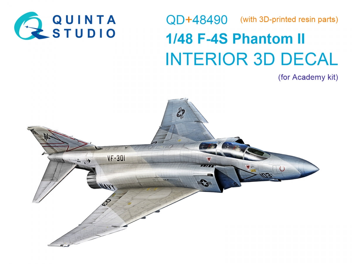 Quinta Studio QD+48490 F-4S Phantom II 3D-Printed &amp;amp; colored Interior on decal paper (Academy) (with 3D-printed resin parts) 1/48