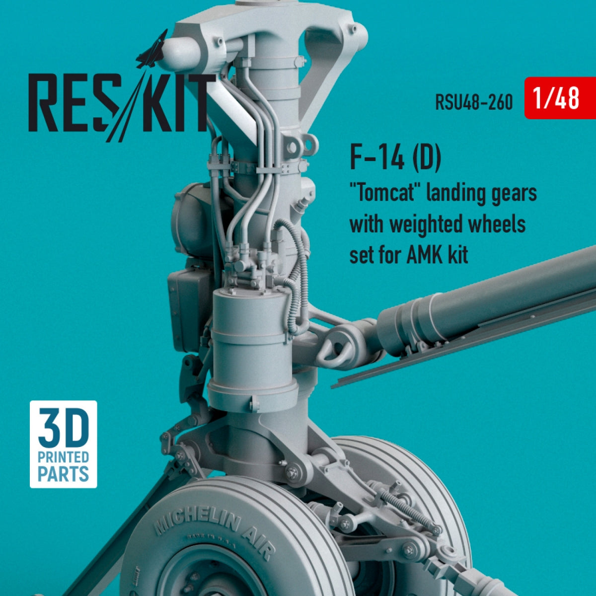 RESKIT RSU48-0260 F-14 (D) &amp;quot;TOMCAT&amp;quot; LANDING GEARS WITH WEIGHTED WHEELS SET FOR AMK KIT (RESIN &amp;amp; 3D PRINTED) 1/48 – image 3