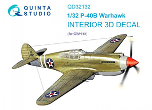 Quinta Studio QD32132 P-40B 3D-Printed &amp;amp; coloured Interior on decal paper (GWH) 1/32
