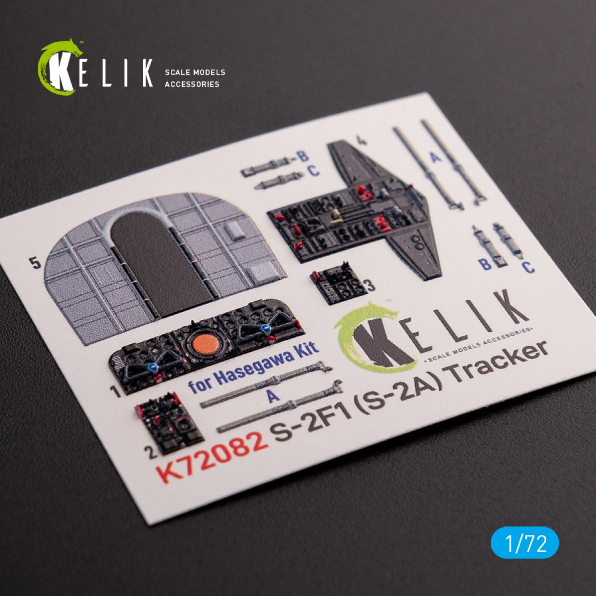 Décalcomanies 3D pour l'intérieur du S-2A Tracker KELIK K72082, compatibles avec la maquette Hasegawa au 1/72