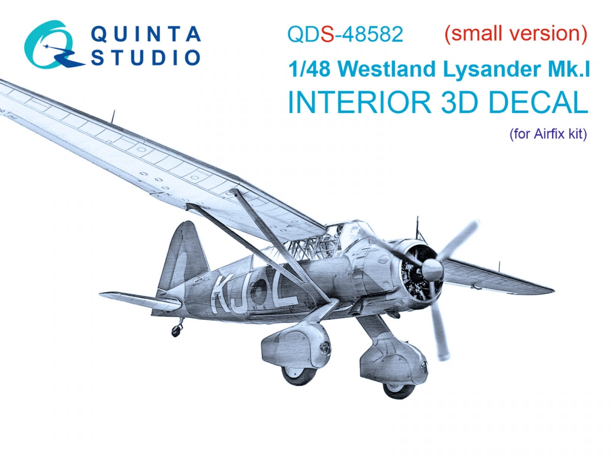 Quinta Studio QDS-48582 Westland Lysander Mk.I 3D-Printed &amp;amp; colored Interior on decal paper (Airfix) (small version) 1/48
