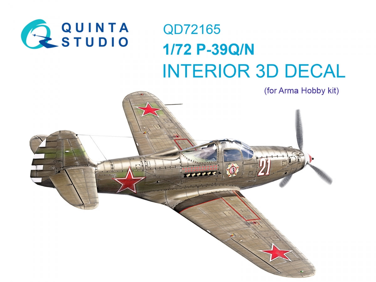 Quinta Studio QD72165 P-39Q/N Airacobra 3D-Printed coloured Interior on decal paper (Arma Hobby) 1/72