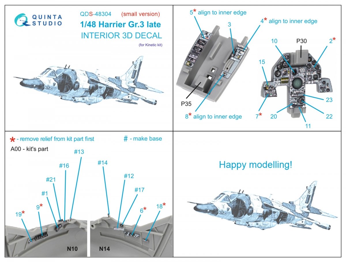 Quinta Studio QDS-48304 Harrier Gr.3 late 3D-Printed &amp;amp; coloured Interior on decal paper (Kinetic) (Small version) 1/48 – zdjęcie 2