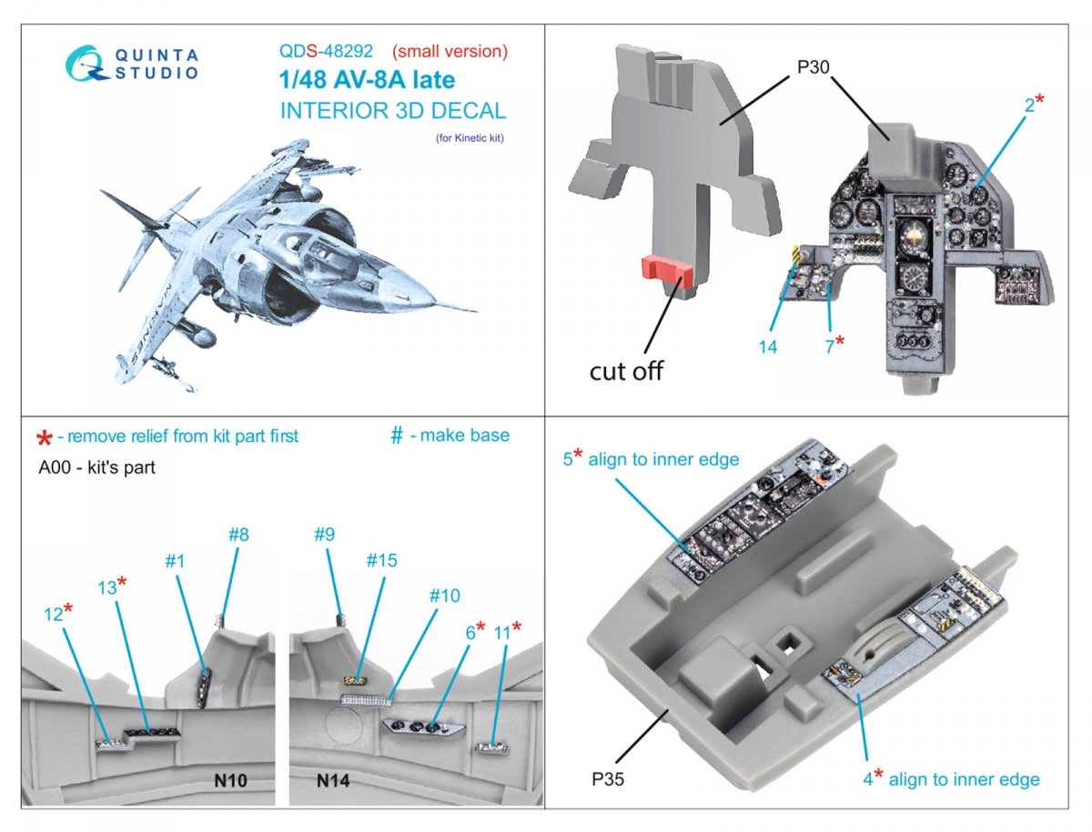 Quinta Studio QDS-48292 AV-8A Late 3D-Printed &amp;amp; colored Interior on decal paper (Kinetic) (Small version) 1/48 – image 2