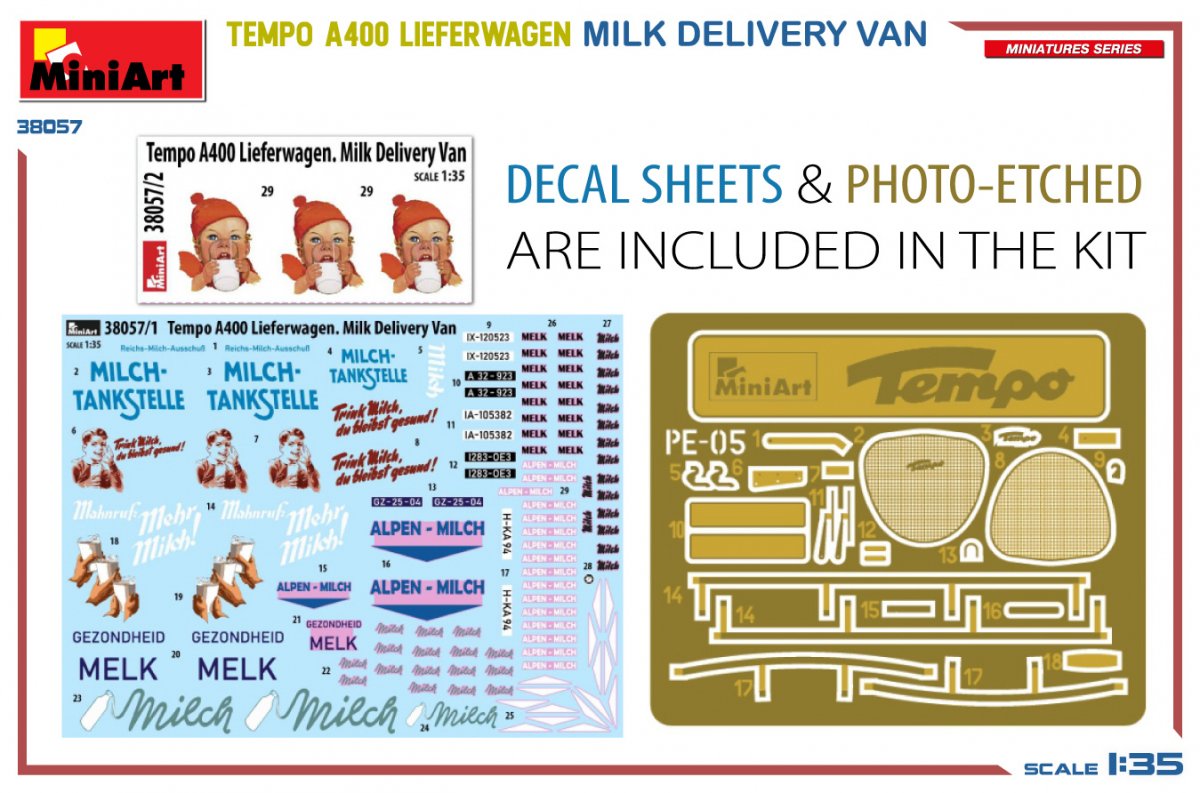 MiniArt 38057 TEMPO A400 LIEFERWAGEN. MILK DELIVERY VAN 1/35 – zdjęcie 2
